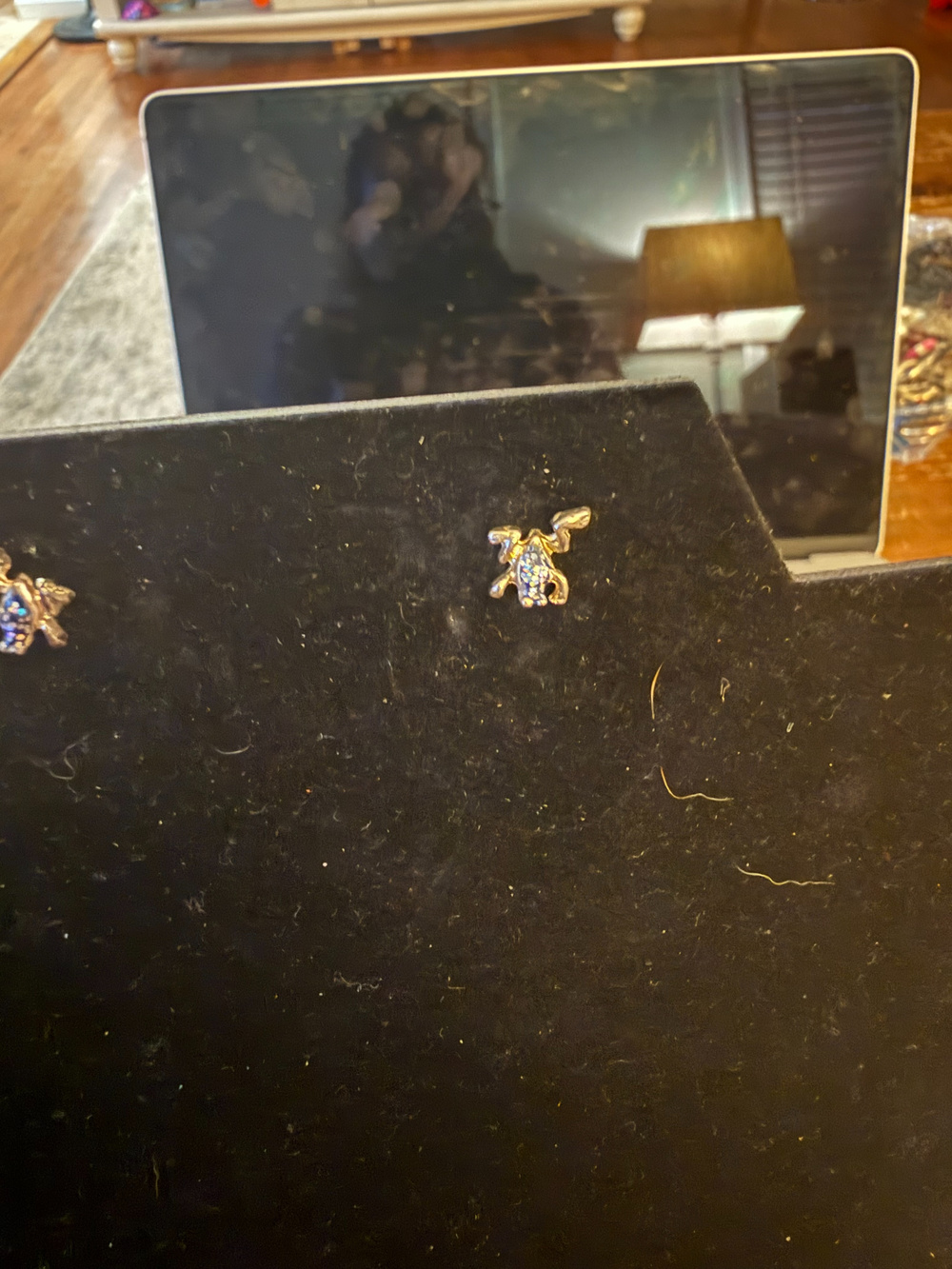 Frog Earrings Gold Tone Blue Stone Vintage - Used